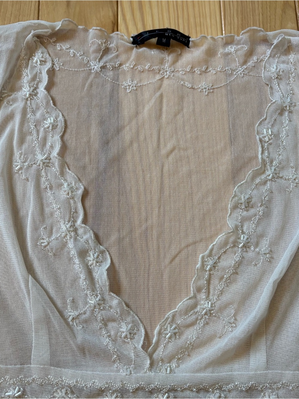 SOLD Vintage Y2K Pierri New York V Neck Mesh Embroidered Beaded Top - Picture 2 of 10